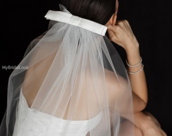 Satin Bow Bridal Veil – Lightweight One Layer Design