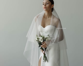 Voile simple avec fard à joues | Voile de mariage simple et doux à 2 niveaux | Voile de mariée rond | Voile de mariée doux à deux niveaux