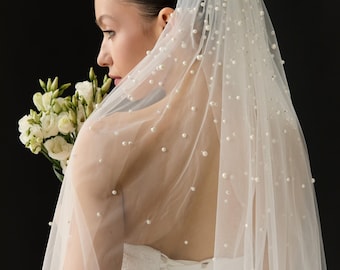 Scattered Pearl Veil - Extra Wide Single Tier Wedding Veil