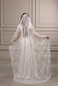 Vintage French Lace Wedding Veil | Ivory Floral Mantilla, Scalloped Edge product logo