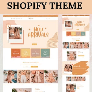 Tema Shopify, modello di sito web per boutique, modello Shopify femminile, modello Shopify color pesca, design minimale e carino, tema di sito web