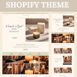 Shopify Theme for Candle, Shopify Website Template, Beige Shopify Template, Aesthetic Shopify, Shopify Store Banner, Candle Business Website