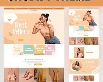 Tema de Shopify, plantilla de sitio web para boutique, plantilla femenina de Shopify, plantilla de Shopify color melocotón, diseño minimalista y atractivo, tema de sitio web