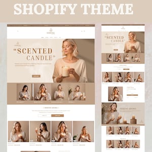 Shopify Theme for Candle, Shopify Website Template, Beige Shopify Template, Aesthetic Shopify, Shopify Store Banner, Candle Business Website