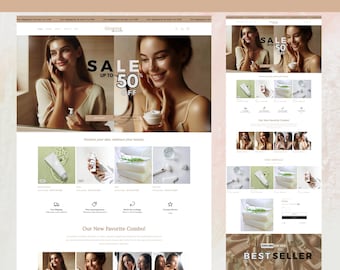 May include: A website homepage for a skincare brand called "Glowing Skin". The website features a sale banner with the text "Sale Up to 50% Off". The website also features images of skincare products and a section called "Our New Favorite Combo!"