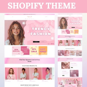 Shopify Theme, Website Template for Boutique, Shopify Template,  Pink Shopify Template, Minimal & Cute Design, Fashion Theme, Website Theme
