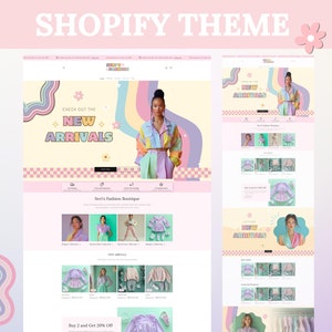 Retro Shopify Theme, Website Template for Boutique, Clothing Shopify Template, Pink Shopify Template, Minimal & Cute Design, Website Theme