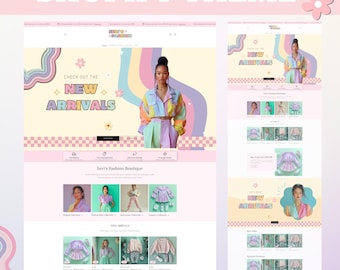 Retro Shopify Theme, Website Template for Boutique, Clothing Shopify Template, Pink Shopify Template, Minimal & Cute Design, Website Theme