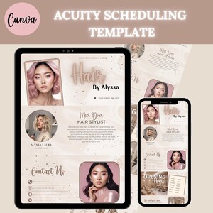 Beige Acuity Scheduling Template Hairstylist, Hair Stylist Branding, Acuity scheduling, Hair Stylist Website, Canva Template, Black Acuity