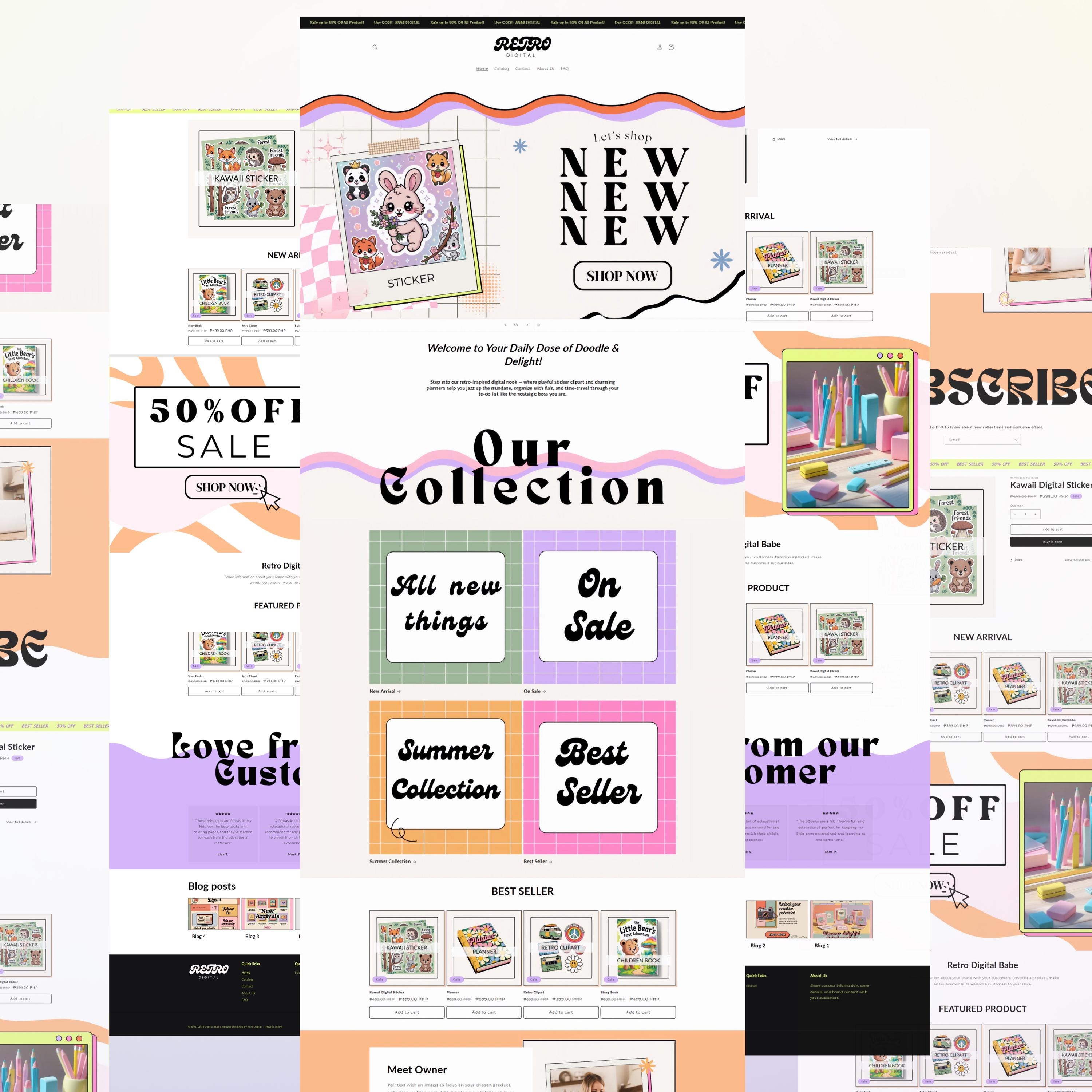 Shopify Theme Digital Product, Retro Shopify Website Template, Creative ...