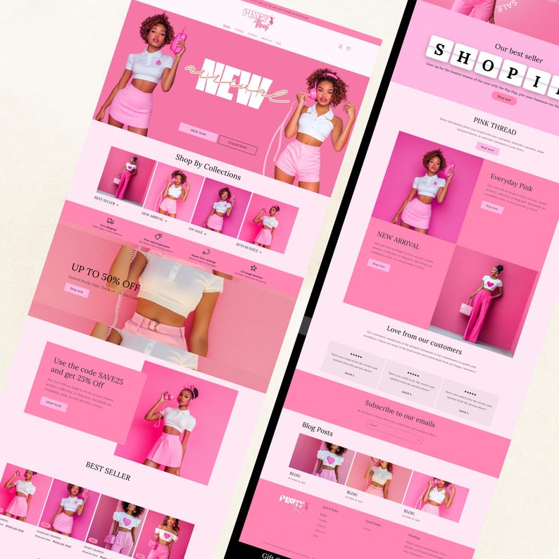 Shopify Theme, Website Template for Boutique, Shopify Template, Pink Shopify Template, Minimal & Cute Design, Boutique Fashion Theme