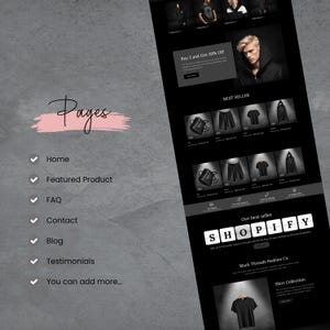 Shopify Theme Clothing, Shopify Website for Boutique, Black Shopify Templates, Website Design, Shopify Theme, Clothing website template