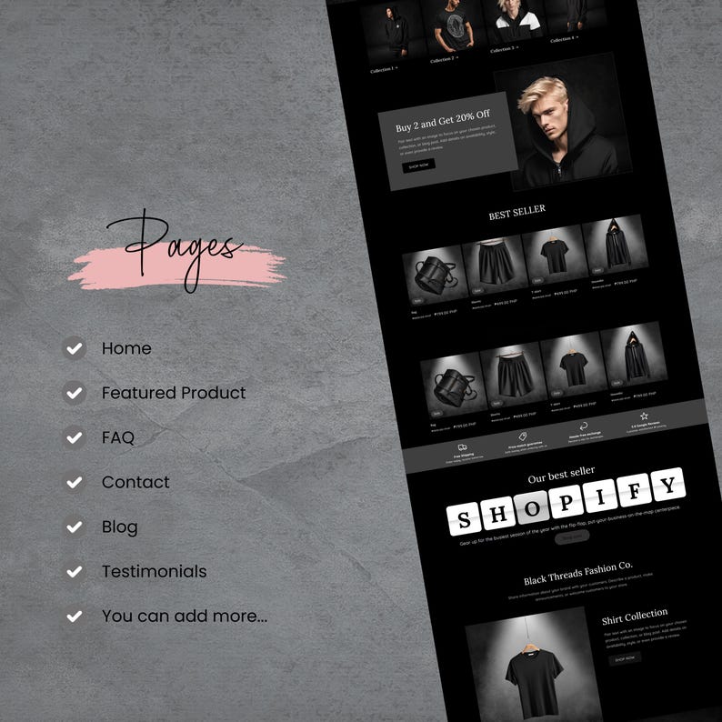 Shopify Theme Clothing, Shopify Website for Boutique, Black Shopify Templates, Website Design, Shopify Theme, Clothing website template