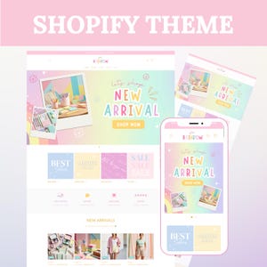 Shopify Theme Pastel, Rainbow Shopify Website for Boutique, Pastel Shopify Templates, Creative Shopify Website Design, Cute Shopify Theme