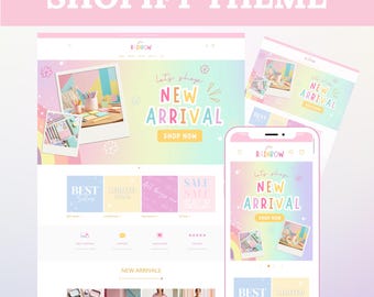 Shopify Theme Pastel, Rainbow Shopify Website for Boutique, Pastel Shopify Templates, Creative Shopify Website Design, Cute Shopify Theme