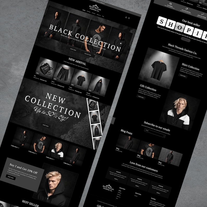Shopify Theme Clothing, Shopify Website for Boutique, Black Shopify Templates, Website Design, Shopify Theme, Clothing website template