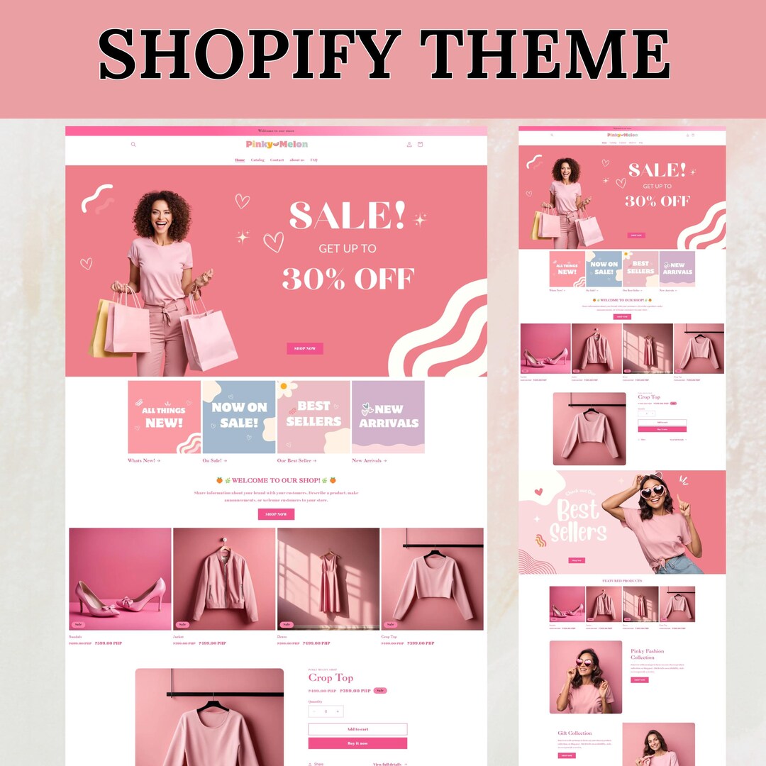 Shopify Theme, Website Template for Boutique, Shopify Templates, Pink ...