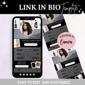 Länk-i-bio-mall, landningssida, Canva-länk-i-bio, Instagram-bio-länk, skönhetswebbplats, svart mall Medspa, hudterapeutwebbplats, spa