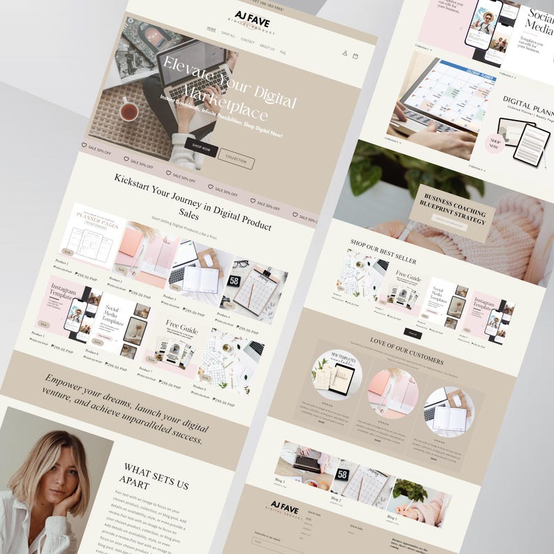 Shopify Theme Digital Product, Shopify Website Template,  Pink Shopify Templates, Website templates, Shopify Banners, Digital Websites