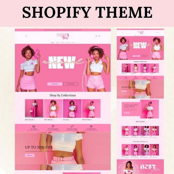 Shopify Theme, Website Template for Boutique, Shopify Template, Pink Shopify Template, Minimal & Cute Design, Boutique Fashion Theme