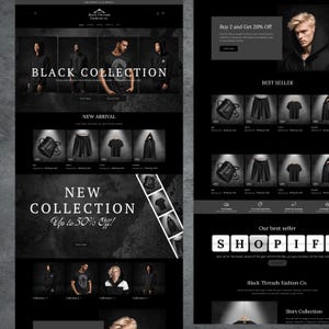 Shopify Theme Clothing, Shopify Website for Boutique, Black Shopify Templates, Website Design, Shopify Theme, Clothing website template