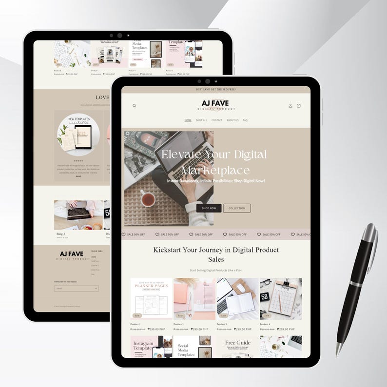 Shopify Theme Digital Product, Shopify Website Template,  Pink Shopify Templates, Website templates, Shopify Banners, Digital Websites