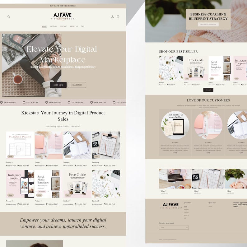 Shopify Theme Digital Product, Shopify Website Template,  Pink Shopify Templates, Website templates, Shopify Banners, Digital Websites
