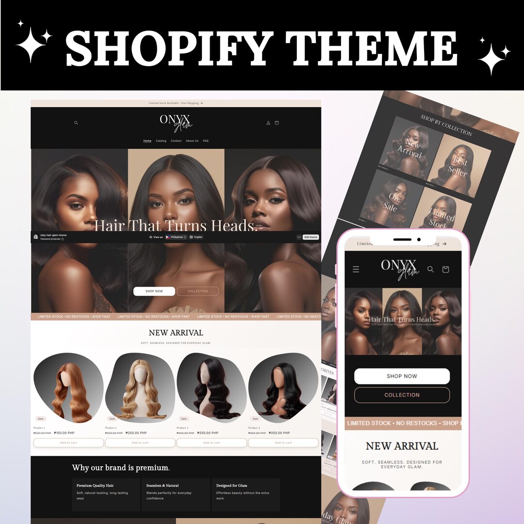 Black Shopify Luxury Hair Website Template, Shopify Theme, Wig Hair ...
