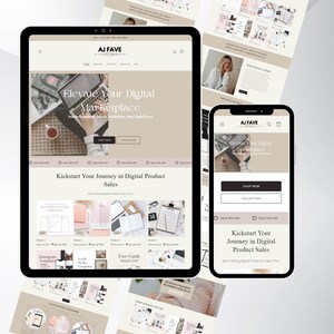 Shopify Theme Digital Product, Shopify Website Template,  Pink Shopify Templates, Website templates, Shopify Banners, Digital Websites