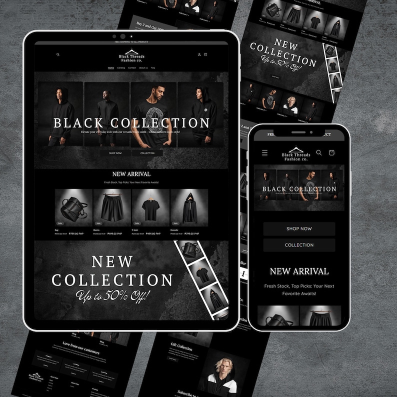 Shopify Theme Clothing, Shopify Website for Boutique, Black Shopify Templates, Website Design, Shopify Theme, Clothing website template
