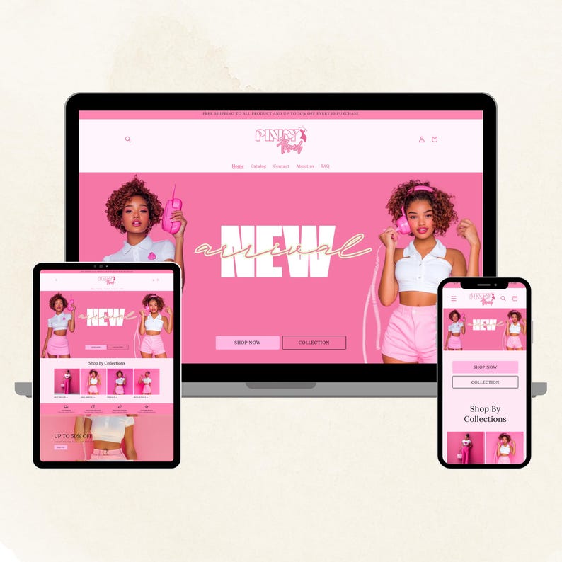 Shopify Theme, Website Template for Boutique, Shopify Template, Pink Shopify Template, Minimal & Cute Design, Boutique Fashion Theme
