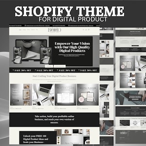 Shopify Website Template, Shopify Theme for Digital Products, Black Shopify Templates, Website templates, Shopify Banners, PLR, MRR