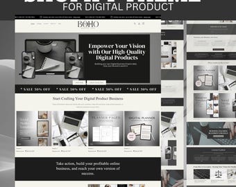 Shopify Website Template, Shopify Theme for Digital Products, Black Shopify Templates, Website templates, Shopify Banners, PLR, MRR