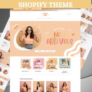 Peach Shopify Theme, Shopify Website for Boutique, Pink Shopify Templates, Shopify Website Design, Shopify Theme, Fashion and Clothing