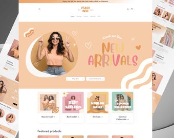 Peach Shopify Theme, Shopify Website for Boutique, Pink Shopify Templates, Shopify Website Design, Shopify Theme, Fashion and Clothing