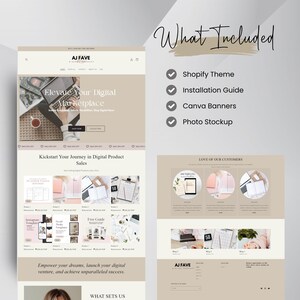 Shopify Theme Digital Product, Shopify Website Template,  Pink Shopify Templates, Website templates, Shopify Banners, Digital Websites