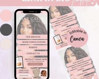 Link in bio template, Landing Page, Canva Link In Bio, Instagram Bio Link, Beauty Website, Pink Template, Medspa , Esthetician Website