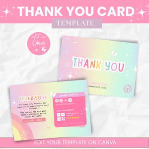 Regenbogen Dankeskarte Vorlage Canva, Regenbogen Design, Canva Bestellkarte, anpassbares Canva Dankeskartendesign, Branding für Kleinunternehmen