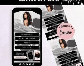 Link in bio template, Landing Page, Canva Link In Bio, Instagram Bio Link, Beauty Website,  Black Template Medspa , Esthetician Website, Spa