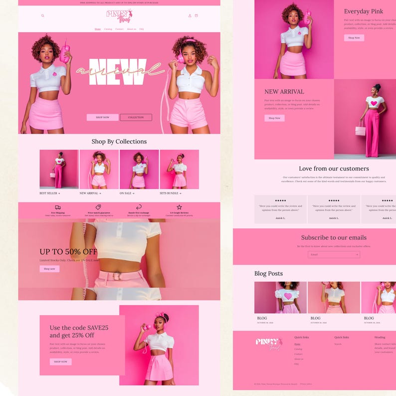Shopify Theme, Website Template for Boutique, Shopify Template, Pink Shopify Template, Minimal & Cute Design, Boutique Fashion Theme