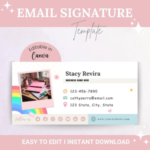 Rainbow Email Signature Template, Small Business Email Design, Email Template in Canva, Canva editable Email signature, Gmail , Outlook
