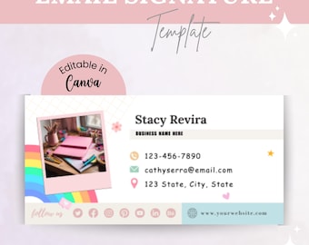 Rainbow Email Signature Template, Small Business Email Design, Email Template in Canva, Canva editable Email signature, Gmail , Outlook