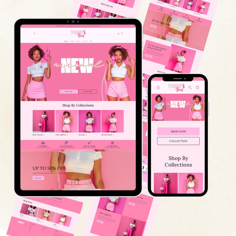 Shopify Theme, Website Template for Boutique, Shopify Template, Pink Shopify Template, Minimal & Cute Design, Boutique Fashion Theme