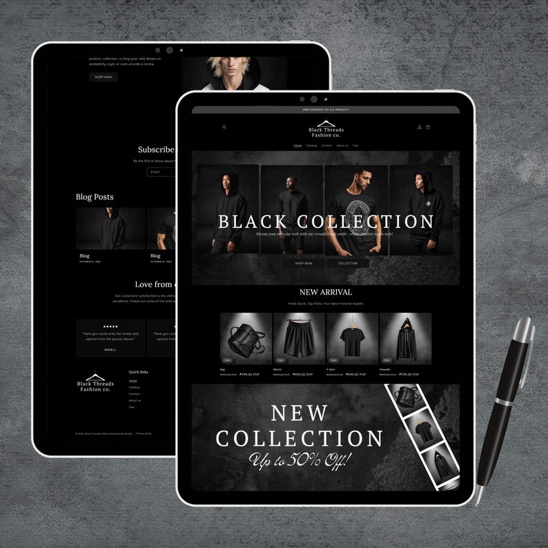 Shopify Theme Clothing, Shopify Website for Boutique, Black Shopify Templates, Website Design, Shopify Theme, Clothing website template