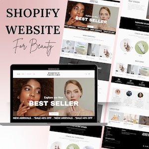 Shopify Website Template, Beauty Website Template Shopify, Skincare Shopify Theme Template, Canva Editable Templates, Website cosmetics