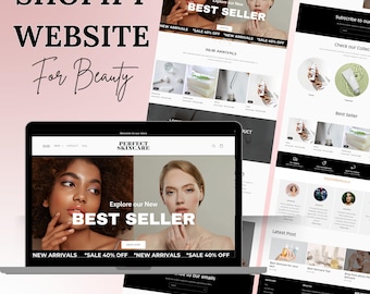 Shopify Website Template, Beauty Website Template Shopify, Skincare Shopify Theme Template, Canva Editable Templates, Website cosmetics