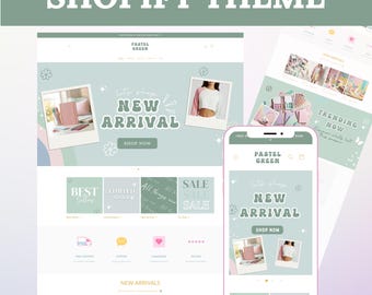 Shopify Theme Pastel, Sage Shopify Website for Boutique, Pastel Shopify Templates, Creative Shopify Website Design, Cute Shopify Theme