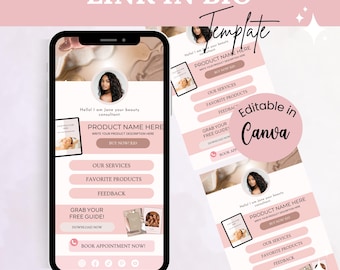 Link in bio template, Landing Page, Canva Link In Bio, Instagram Bio Link, Beauty Website, Pink Template, Medspa , Esthetician Website