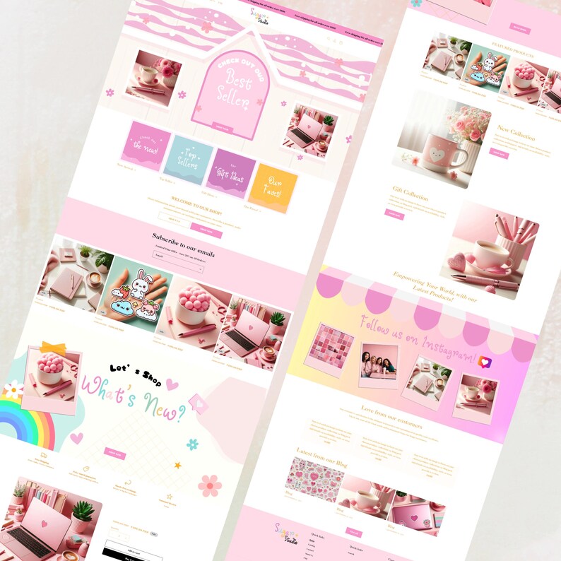 Shopify Theme, Cute Website Template , Shopify Templates, Pink Shopify Template, Shopify Store ...