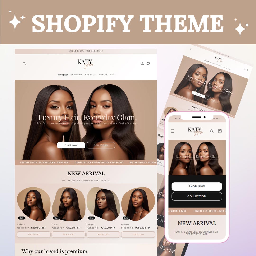 Shopify Luxury Hair Website Template, Shopify Theme, Wig Hair Business ...
